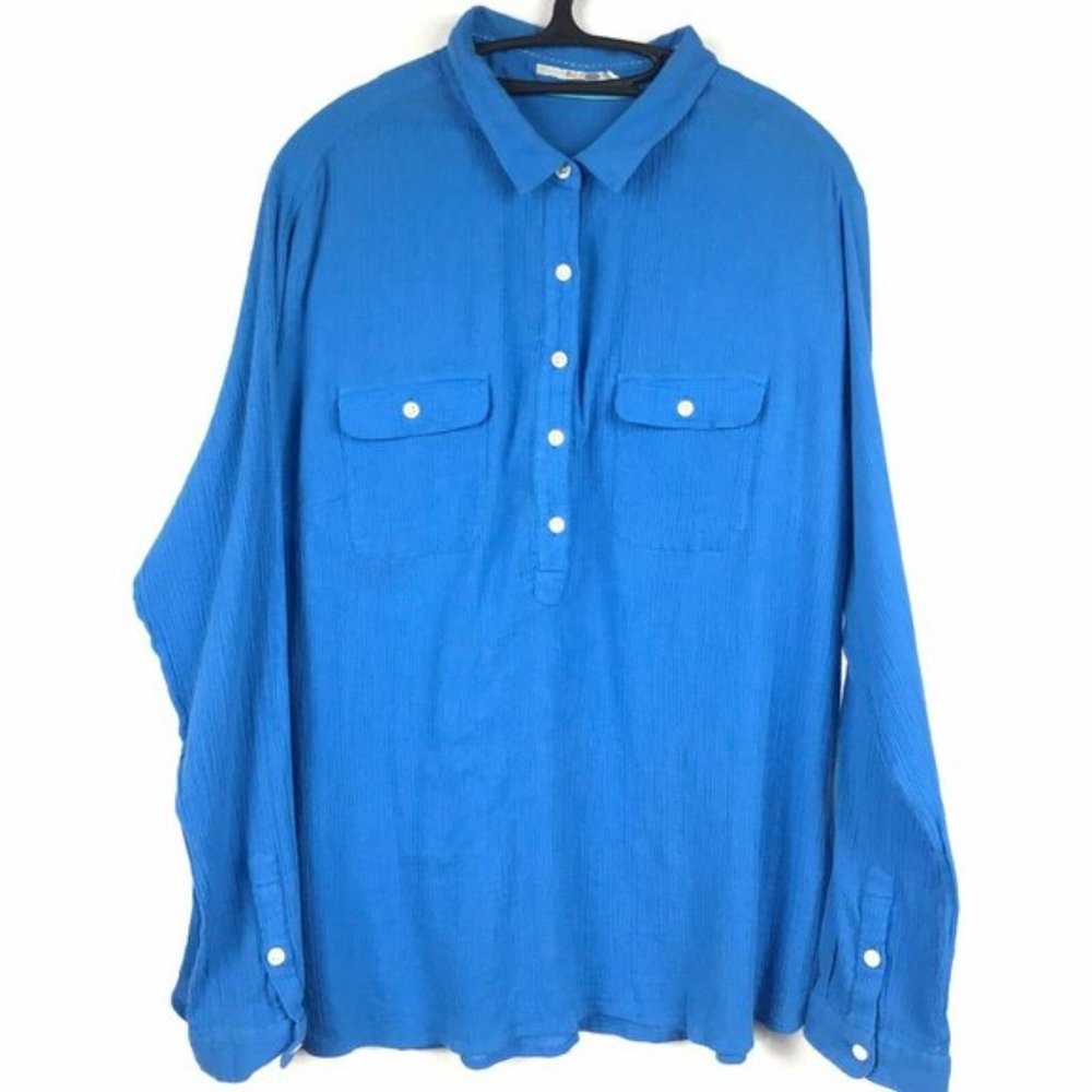 Boden Crinkle Henley Blouse Pockets LS Texture